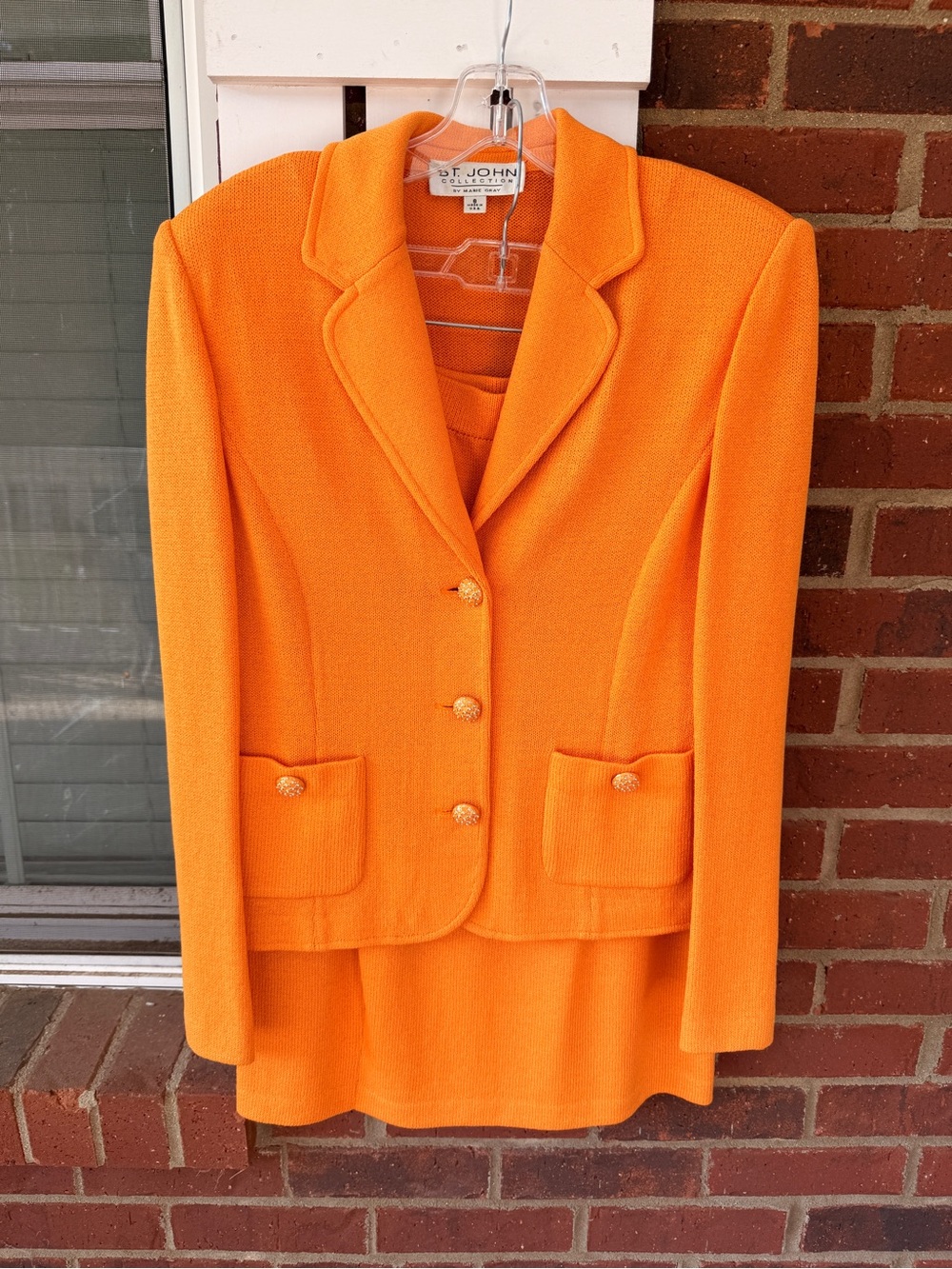 St. John Beautiful Orange Knit Blazer and Skirt Set